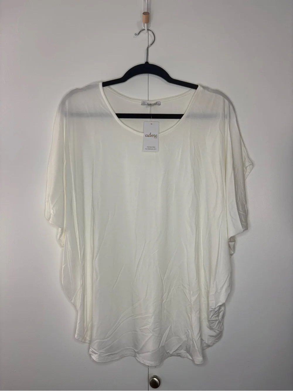 adore White Draped Short Sleeve Women's Top M/L